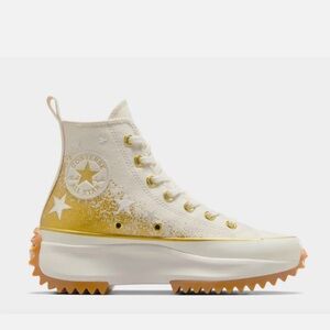 🔥Run Star Hike Converse Women White and Gold High-Top Sneakers
